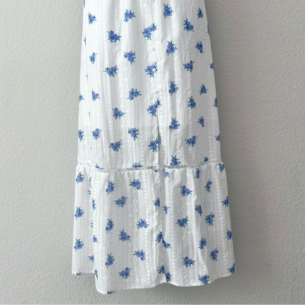 Floral Blue and White Embroidered Maxi Dress - Picture 6 of 11